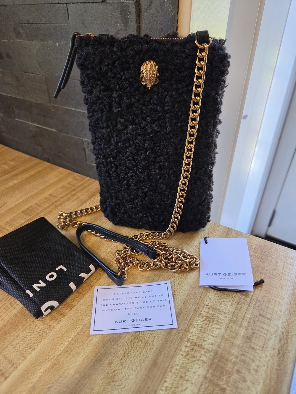 Kurt Geiger NWT Black Sherpa Phone/Card Crossbody & Dustbag